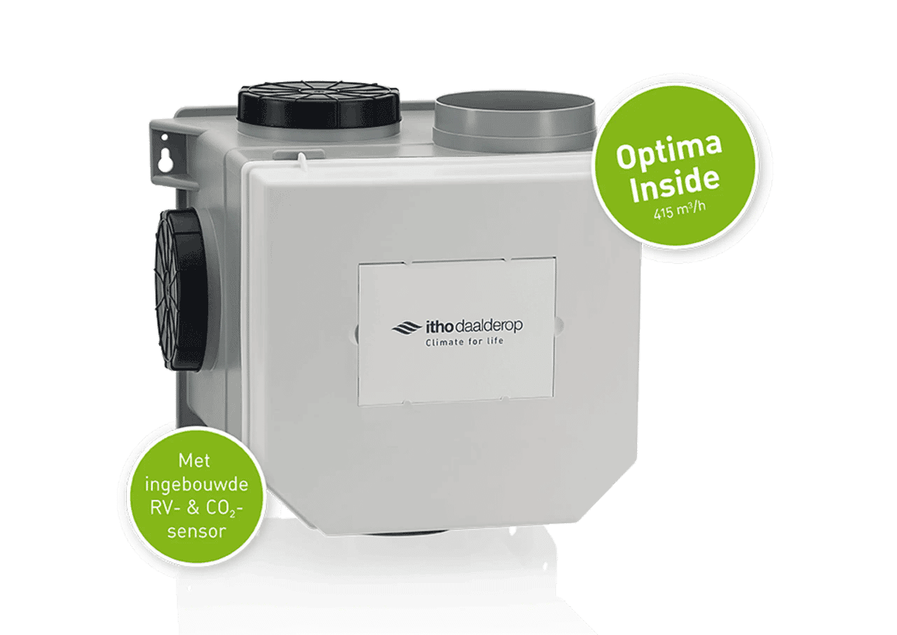 Hoofd foto van de Itho Optima MV-unit 468, RV- en CO2-sensor inside