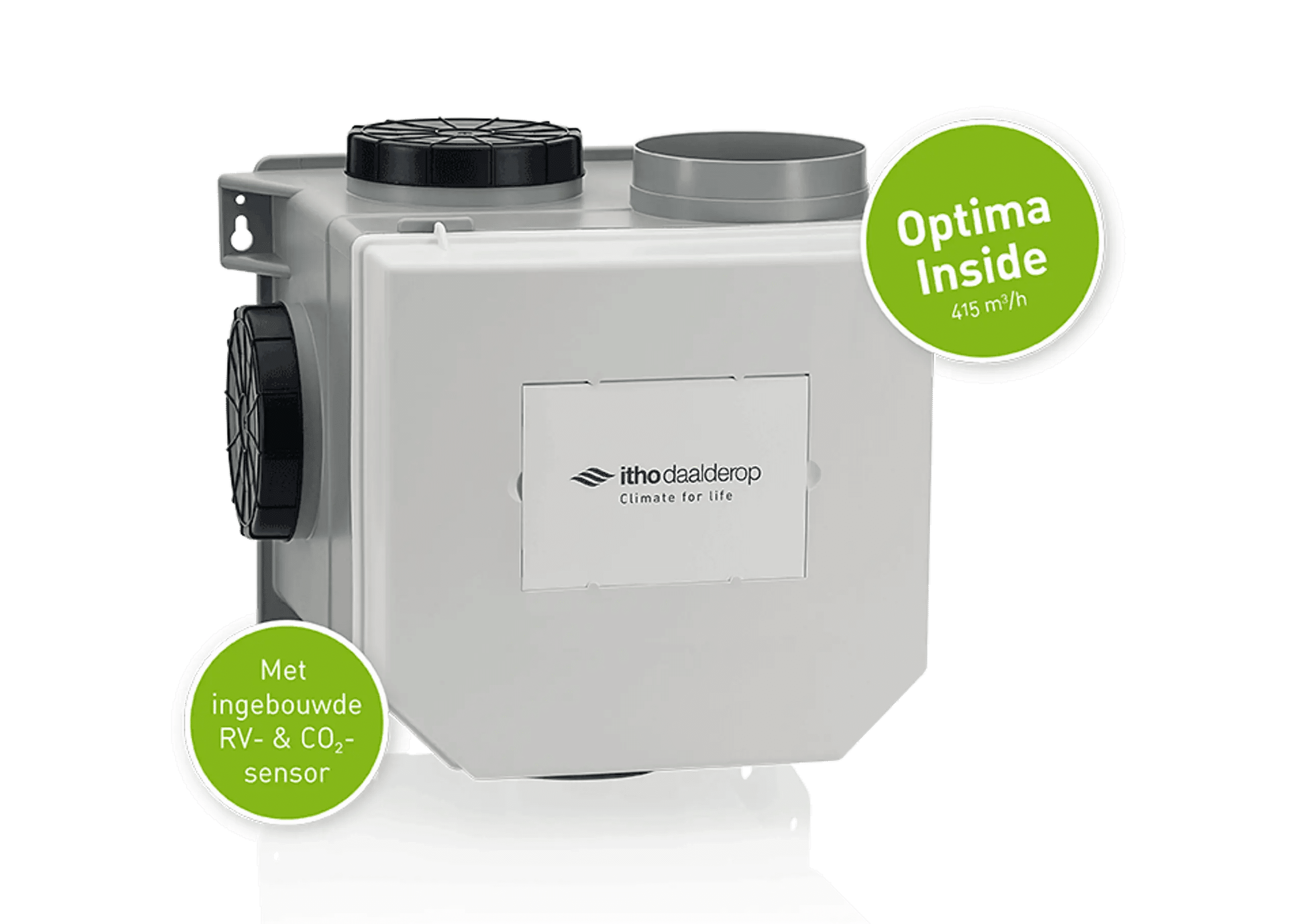 Hoofd foto van de Itho Optima MV-unit 468, RV- en CO2-sensor inside